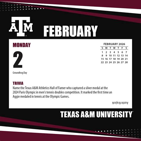 Texas A&M Spring 2026 Calendar - 2026 Printable Calendar