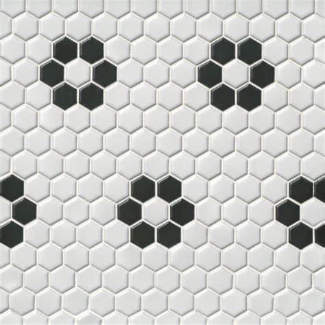 Hex Matte White with Black Flower Porcelain Mosaic Wall and Floor Tile ...