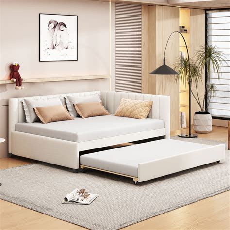 Royard Oaktree Upholstered Daybed, Full Size Corner Daybed Frame with ...