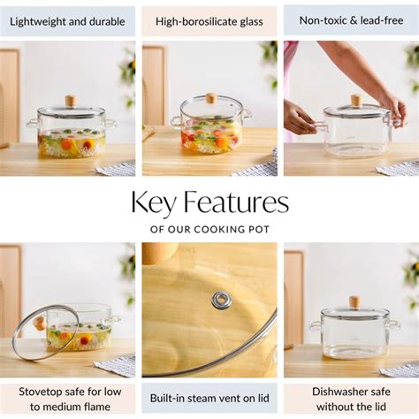 Minimalist Borosilicate Glass Cooking Pot With Lid And Handles 3200ml ...