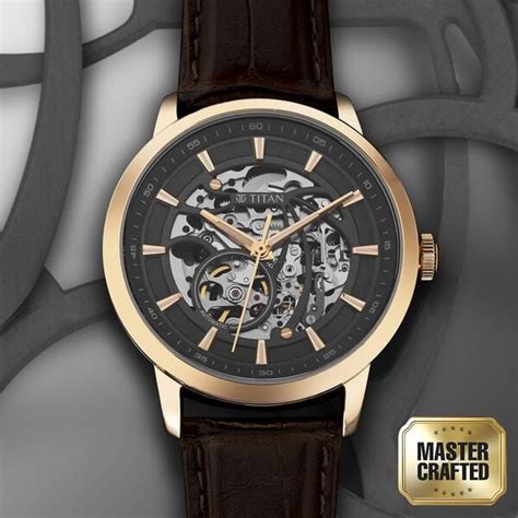 Buy Online Titan Phoenix Skeletal Automatic Analog with Gun Dial Brown ...