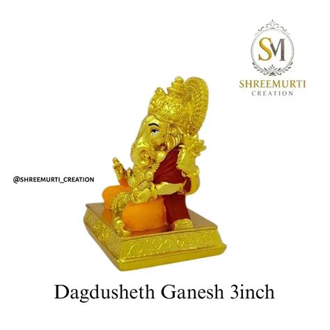 Dagdusheth Ganesh Idol 3 Inch Gold Plated | Return Gift & Car Dashboard ...