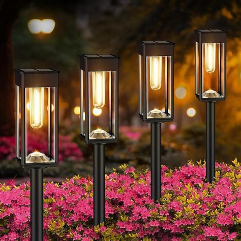 ALFIOT Solar Pathway Lights Outdoor,4 Pack Bright Solar Lights Outdoor,IP65 Waterproof Solar ...