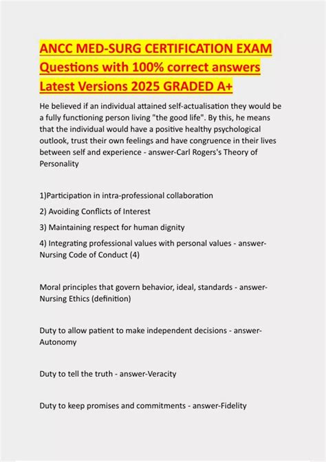 ANCC MED-SURG CERTIFICATION EXAM Questions with 100- correct answers ...