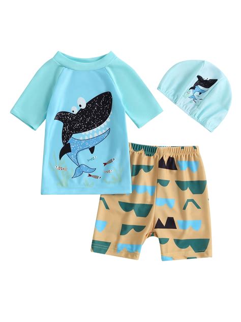 Baby Boys 3 Piece Swimsuits Rash Guard Short Sleeve Dinosaur Bathing ...