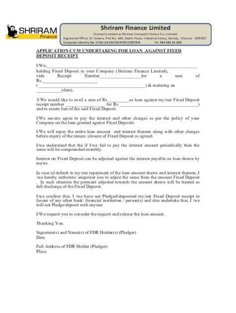 2023-2026 Form India Shriram Finance Limited Application Cum ...