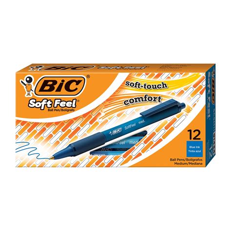 BIC Soft Feel Retractable Ballpoint Pens, Medium Point, Blue Ink, Dozen ...