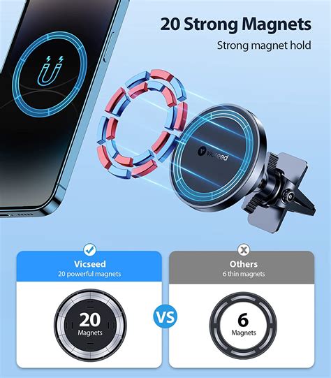 VICSEED Magsafe Car Mount [12 Strongest Magnets] Magnetic Phone Holder ...