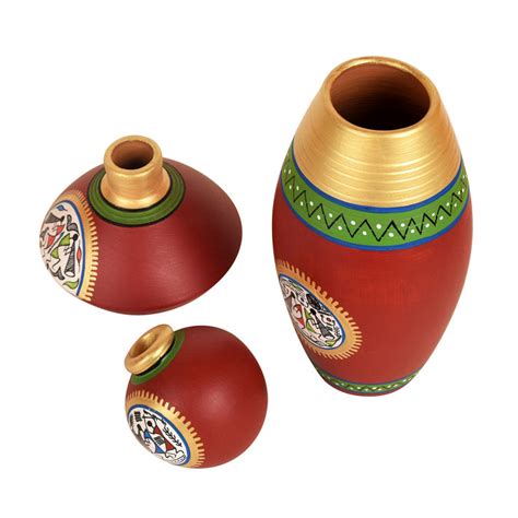 Buy Thuraya Warli Terracotta Vase - Three Piece Set Online in India ...