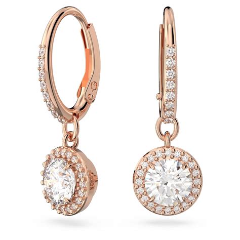 Swarovski Una drop earrings, Round cut, Pavé, White, Rose gold-tone ...
