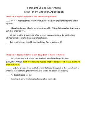 Fillable Online PDF Foresight Village Apartments New Tenant Checklist ...