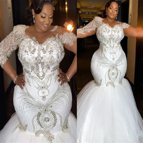 Arabic Aso Ebi Mermaid Wedding Dresses Sparkly Crystals Beaded Lace Sparkly Bridal Gowns Dress ...
