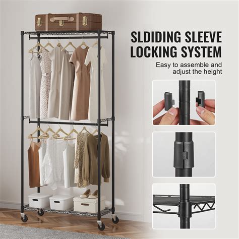 Clothes Rack with Wheels Heavy Duty Clothing Garment Rack with Hanging ...