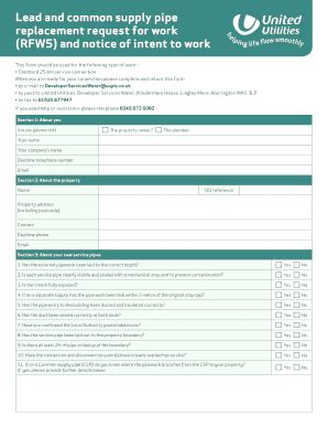 Lead And Common Supply Pipe Replacement Request For Work - Fill and ...