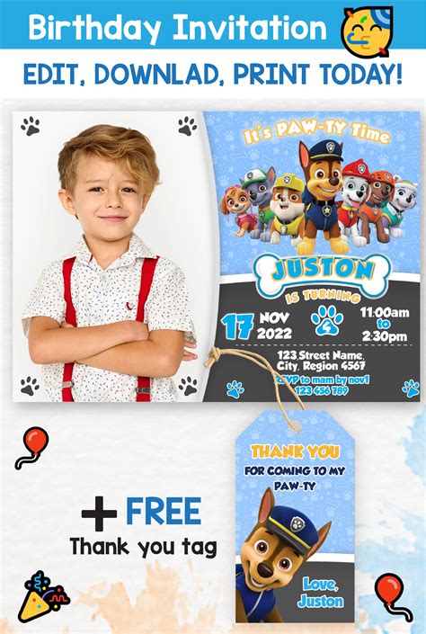 Paw Patrol Party Invitation, Paw Patrol Invite Digital Birthday Party ...