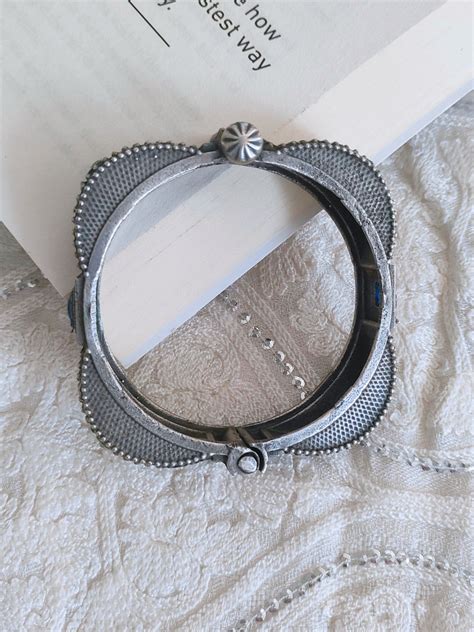 Buy Blue and Baby Pink German Silver Oxidised Square Kada – The Jewelbox