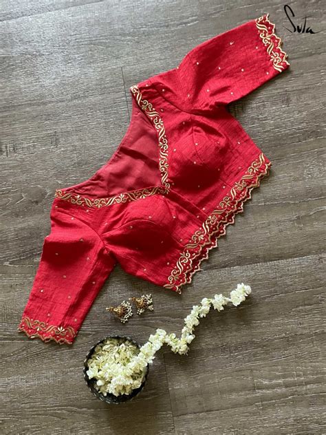Red Viscose Blend Blouse|Surkh Parchaai|Suta