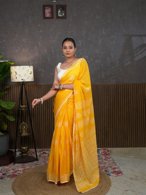 Stunning Yellow Batik Saree by Suti Mudra | Sale Now