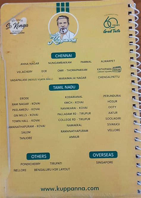 Menu at Junior Kuppanna - Forum Mall, Chennai, Chennai, 4th Forum ...