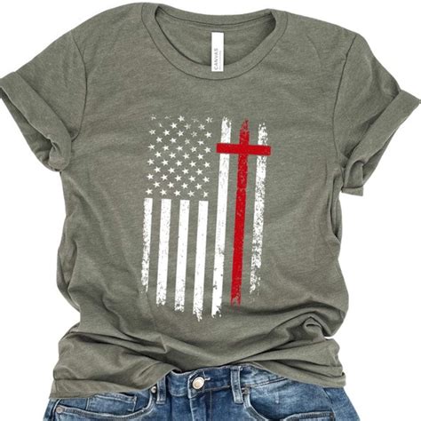 American Flag Red Stripe Cross Distressed T-shirt - Walmart.com