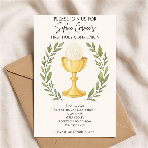 Traditional First Communion Invitation - First Holy Communion - 1st Communion Digital Download ...