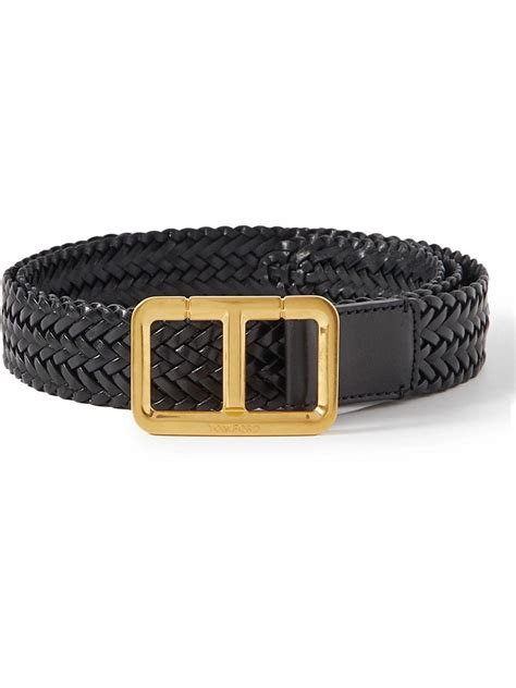 TOM FORD - 3cm Woven Leather Belt - Black TOM FORD