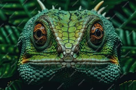 Premium AI Image | A close up of a lizard with eyes looking up