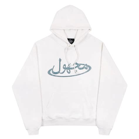 【UNKNOWN LONDON】OFF WHITE ARABIC UNKNOWN LOGO RHINESTONE HOODIE | PARX ...