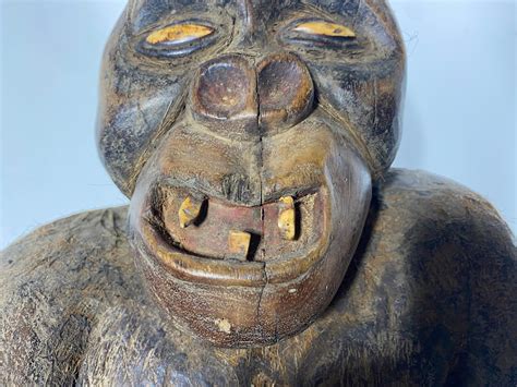 Unusual Antique Hand Carved African Fertility Primate / Baboon, Gorilla ...