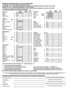 Fillable Online SPRING 2017 SEED AVAILABILITY LIST AND ORDER FORM ...
