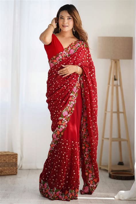 Shop Online Maroon Georgette Designer Saree VSSD1111856 – vastradi.com