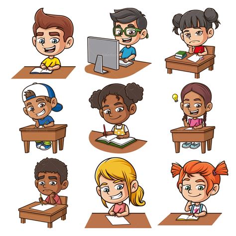 Cartoon Kids Doing Homework Clipart Stock Vector Illustrations ...