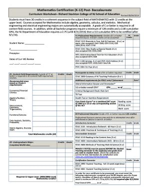 Fillable Online intraweb stockton Mathematics Certification (K-12) Post ...