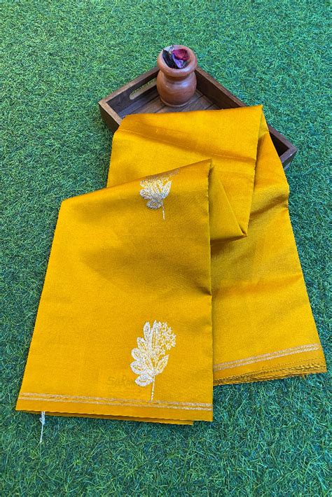 Mustard Yellow Poona Silk Saree Golden Zari Woven Buttas, With Unstich ...
