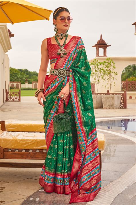 Buy Green Printed Silk Patola Saree zb130738 | Saree Buta