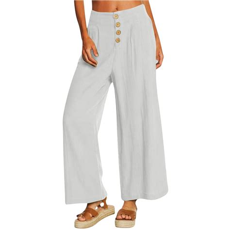 QUINDOS Wide Leg Womens Pants Cargo Long High Waisted White Womens Fall ...