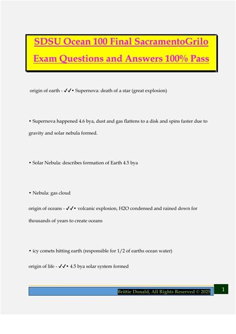 SDSU Ocean 100 Final SacramentoGrilo Exam Questions and Answers 100% Pass - Ocean 100 - Stuvia US