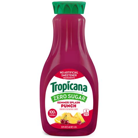 Tropicana Zero Sugar Summer Splash Punch Fruit Juice, 52 Fl Oz, Bottle ...