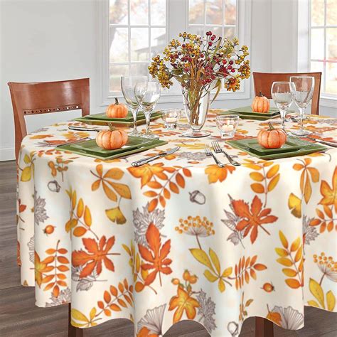 Fall Tablecloth Fall Round Tablecloth 60 Inch Maple Leaf Thanksgiving ...