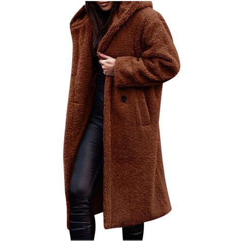 Winter Warm Sherpa Coats Jackets For Women Plus Size Hooded Faux Fur ...
