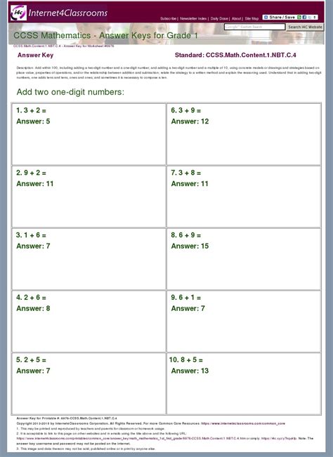 Answer Key Download - Worksheet #6976. CCSS.Math.Content.1.NBT.C.4
