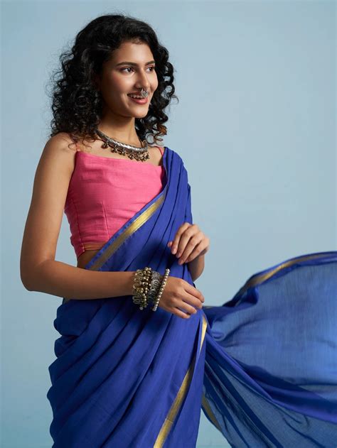 Shop Royal Blue Viscose Mul Liva Solid Saree | Dungrani