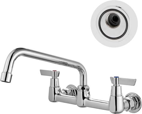 Airuida Chrome Polish Wall Mount Kitchen Sink Faucet 8 Inches Center ...