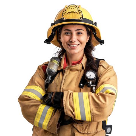 Premium Photo | A female firefighter stands wearing his professional ...