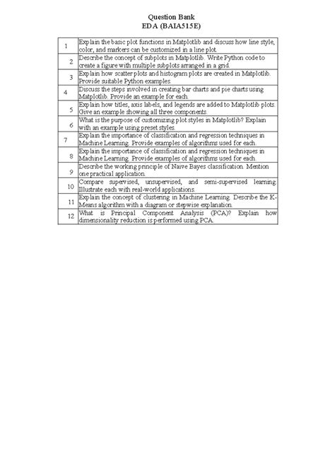 QB-2BAI515E - Question Bank on EDA & Matplotlib Techniques - Studocu