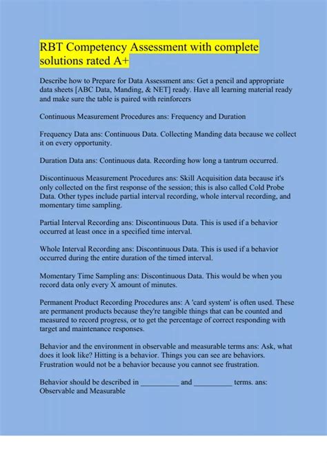RBT Competency Assessment Questions with complete solutions rated A+ ...