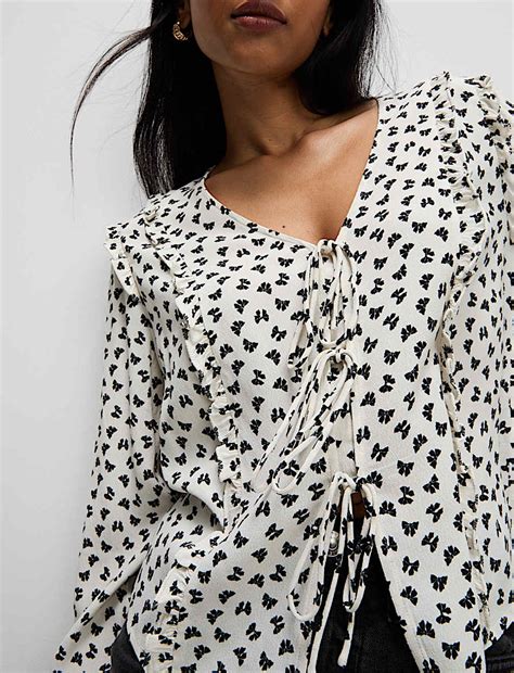 Buy Printed Tie Front Ruffle Blouse at Marks & Spencer