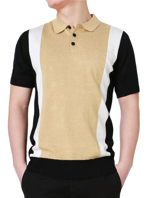 Men Color Block Paneled Knit Cotton Short Sleeves Golf Polo Shirts XXL ...