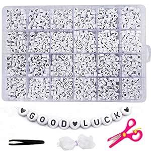 YES.YM Alphabet Letter Beads Acrylic White Round A-Z Heart Letter Beads ...