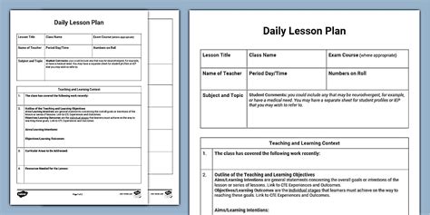 Daily Lesson Plan Template | Twinkl